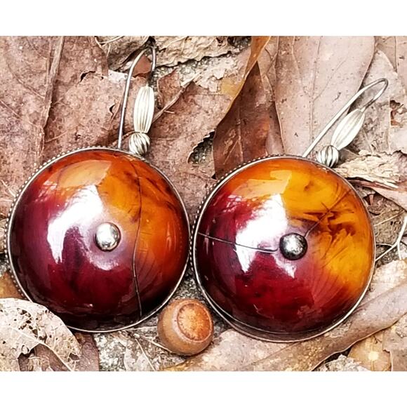 Tribal, Large Chunky, Statement, Runway, Plastic Resin Estate Earrings E116 - Picture 2 of 4